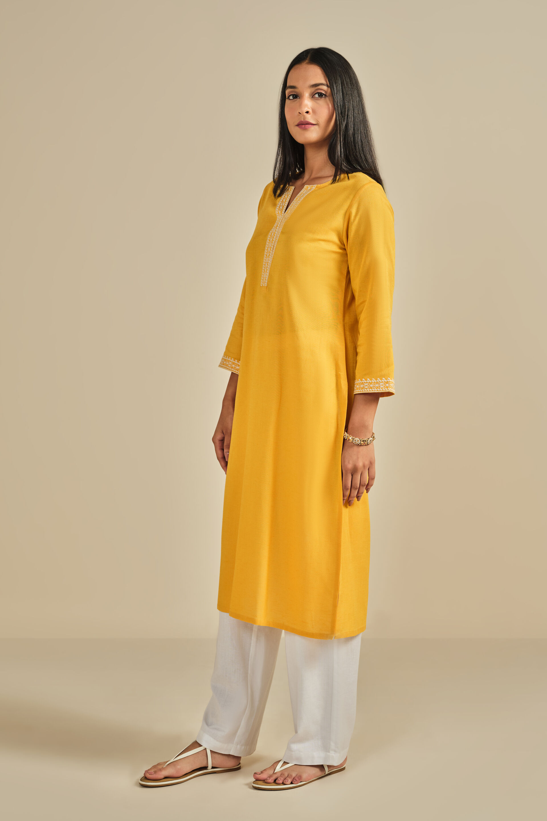 Peela Bloom Kurta, Mustard, image 3